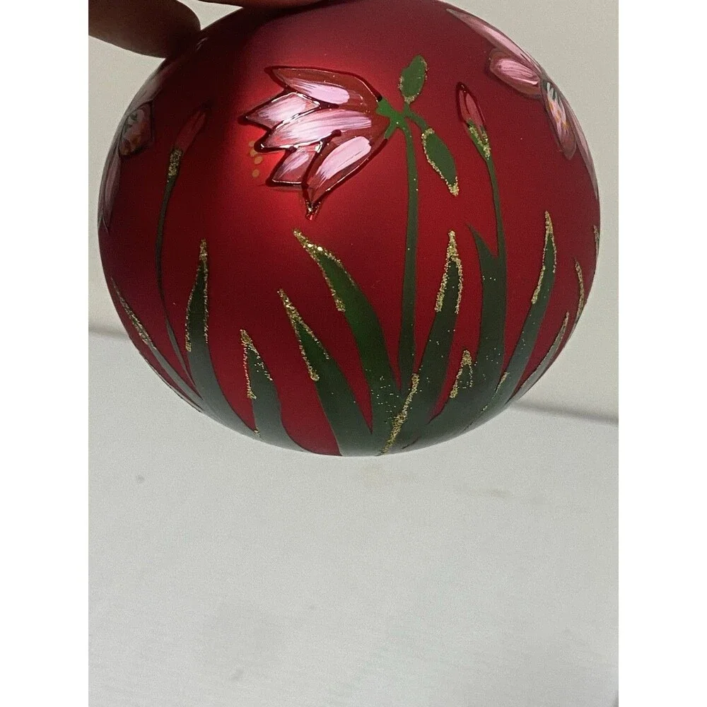 Pier 1 Exclusive Hand Painted & Christmas Ornament w box poinsettia